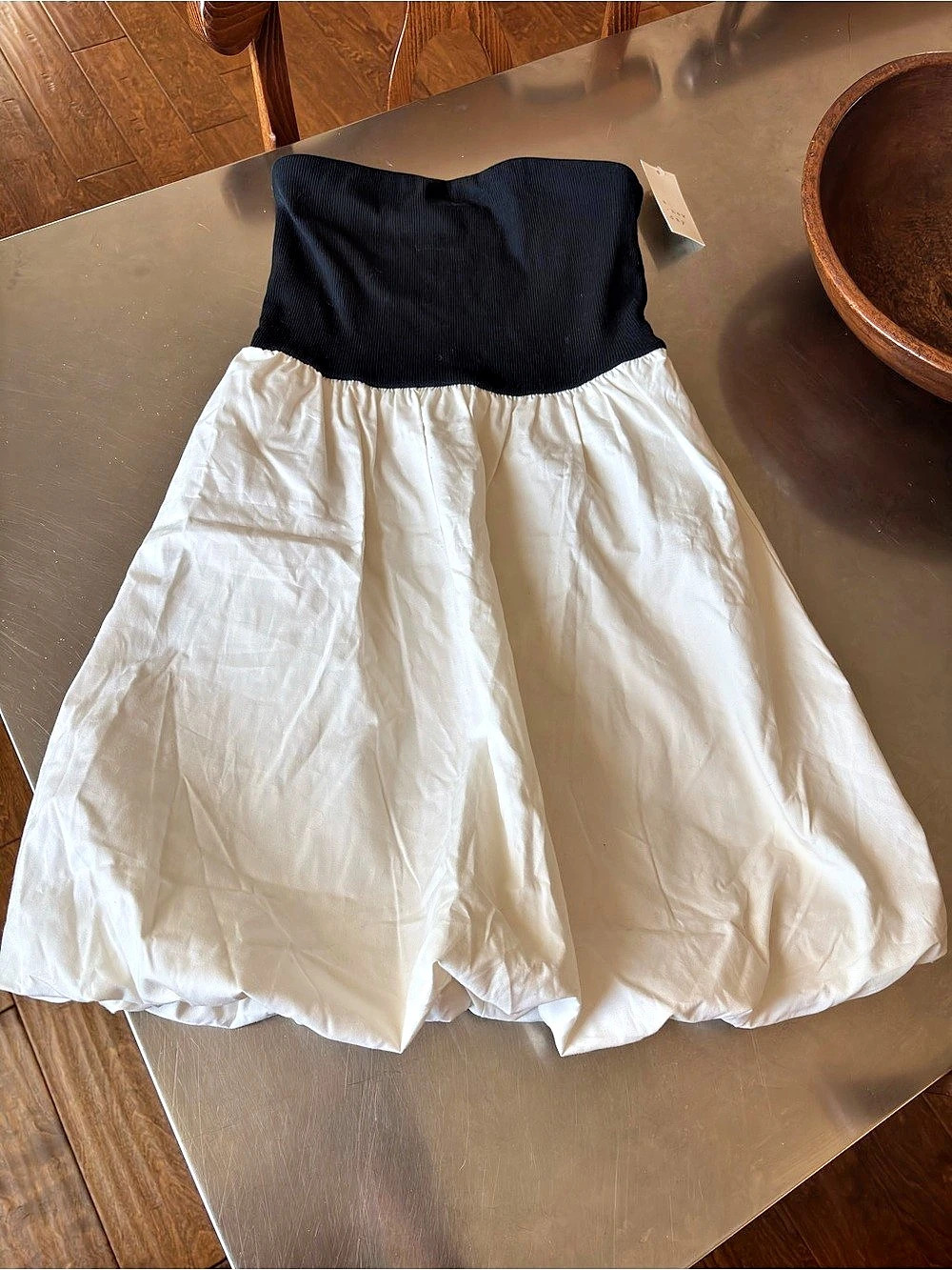 a new day color block strapless dress with bubble skirt • small • nwt